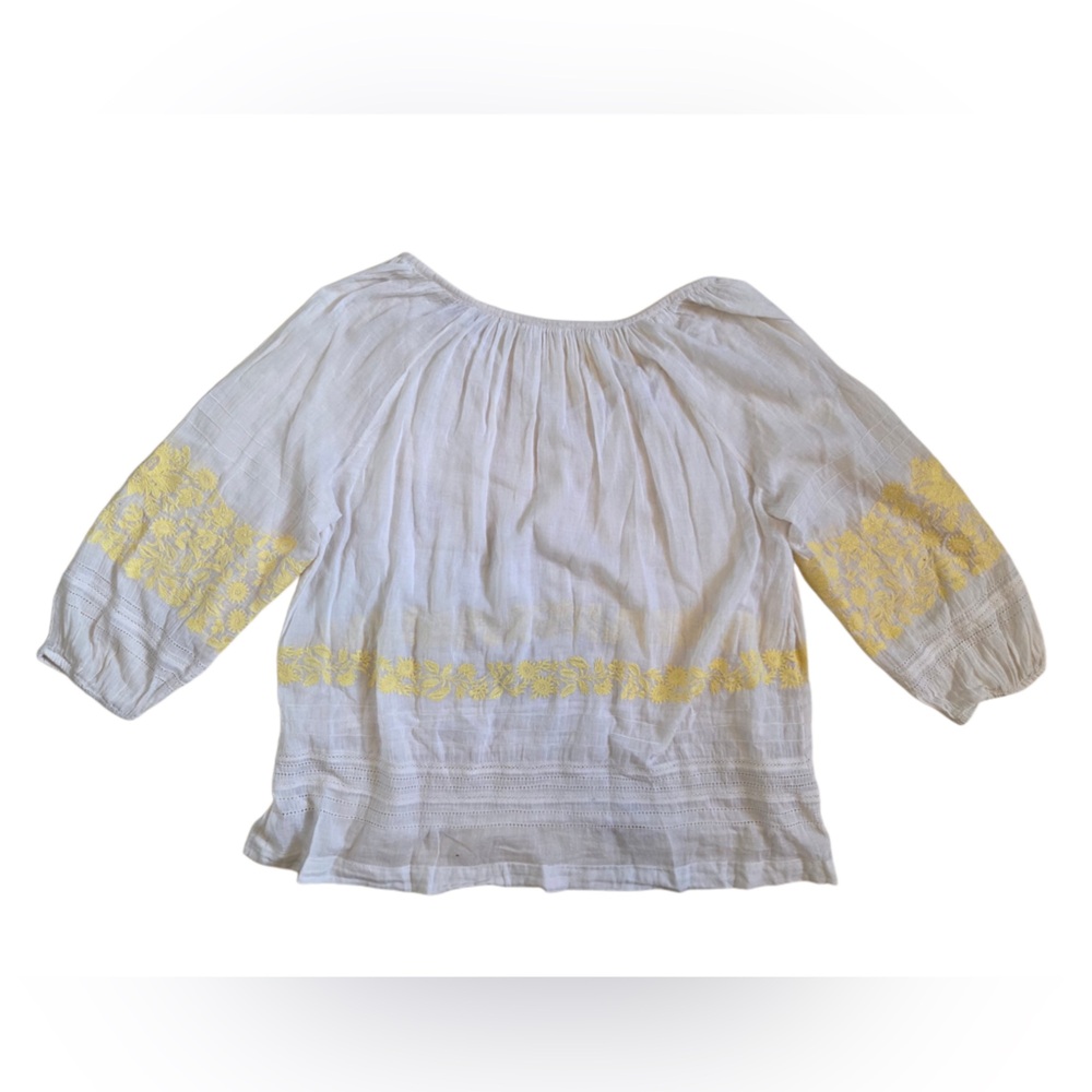 Anthropologie White Blouse with Yellow Embroidery - Picture 2 of 5